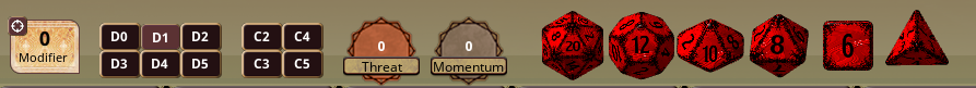 Imagem da parte da tela inferior direito que possui modificadores para quando for jogar os dados